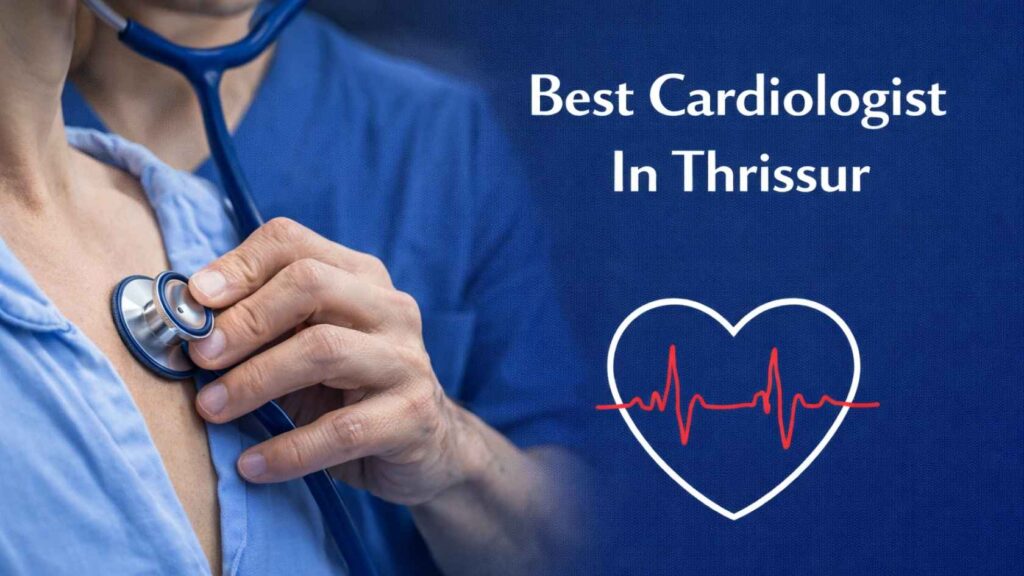 Cardiologist examining patient heart with stethoscope in Thrissur